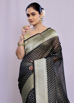 Black Kora Silk Saree With Blouse Piece - Indian Silk House Agencies