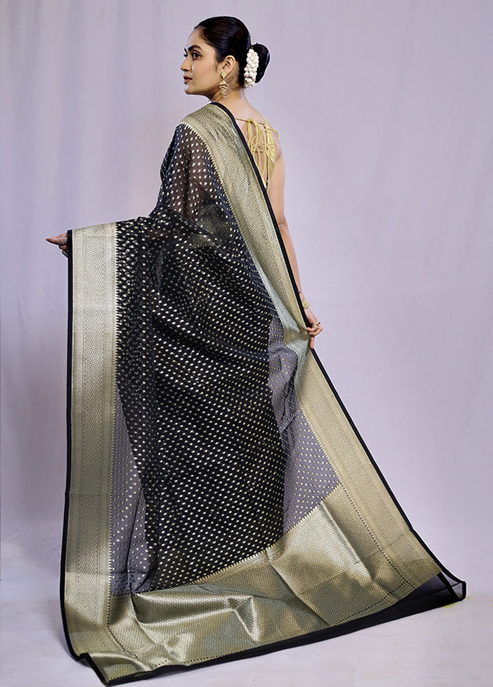 Black Kora Silk Saree With Blouse Piece - Indian Silk House Agencies