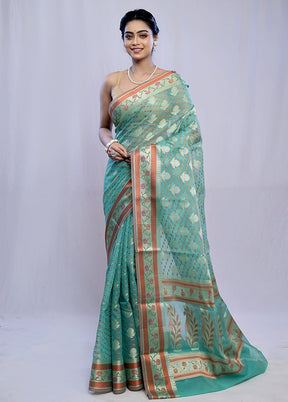 Green Cotton Saree With Blouse Piece - Indian Silk House Agencies