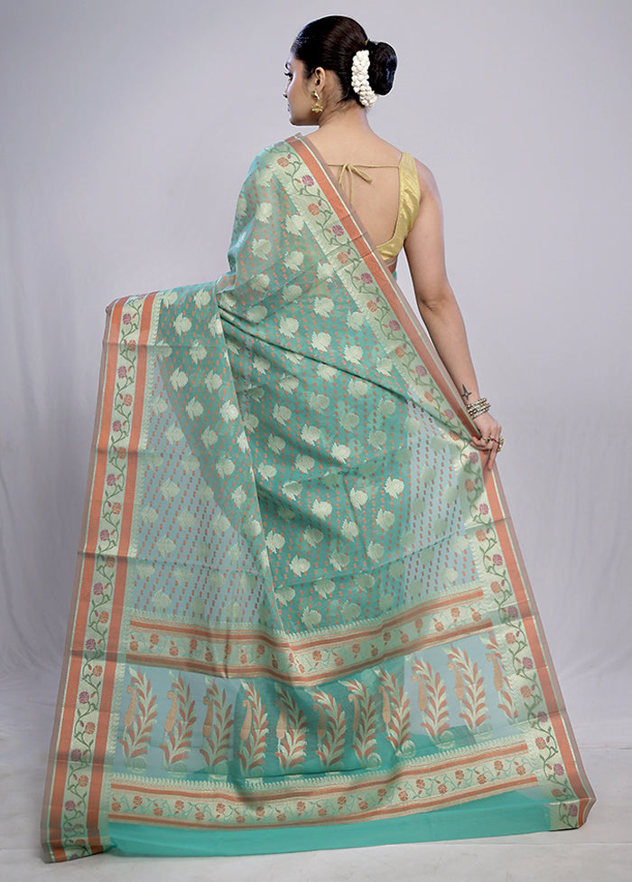 Green Cotton Saree With Blouse Piece - Indian Silk House Agencies