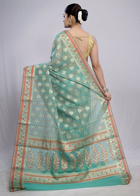 Green Cotton Saree With Blouse Piece - Indian Silk House Agencies