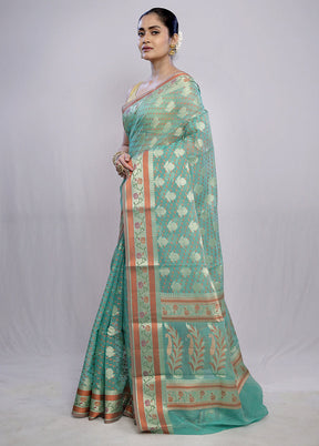 Green Cotton Saree With Blouse Piece - Indian Silk House Agencies