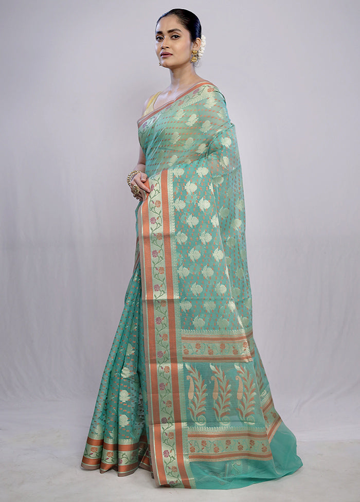 Green Cotton Saree With Blouse Piece - Indian Silk House Agencies