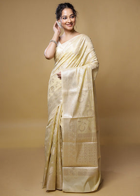 Cream Kora Silk Saree With Blouse Piece