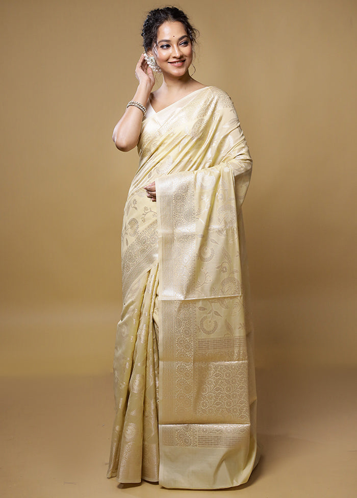 Cream Kora Silk Saree With Blouse Piece