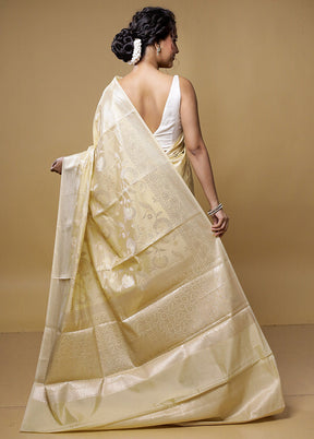 Cream Kora Silk Saree With Blouse Piece