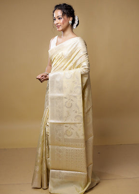 Cream Kora Silk Saree With Blouse Piece