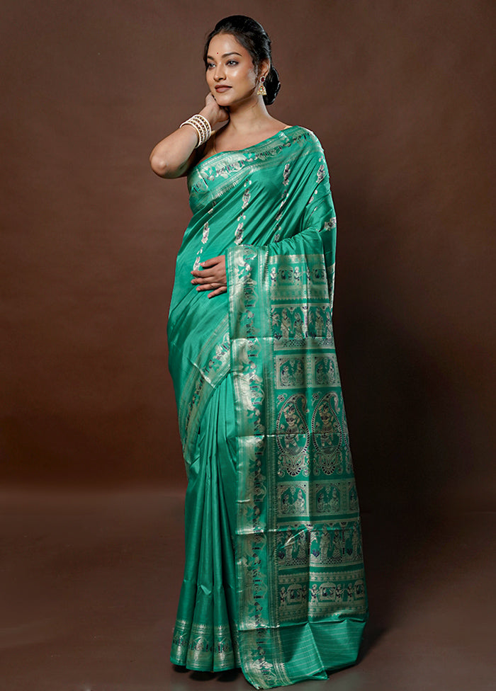 Green Handloom Baluchari Pure Silk Saree With Blouse Piece