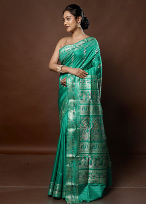 Green Handloom Baluchari Pure Silk Saree With Blouse Piece