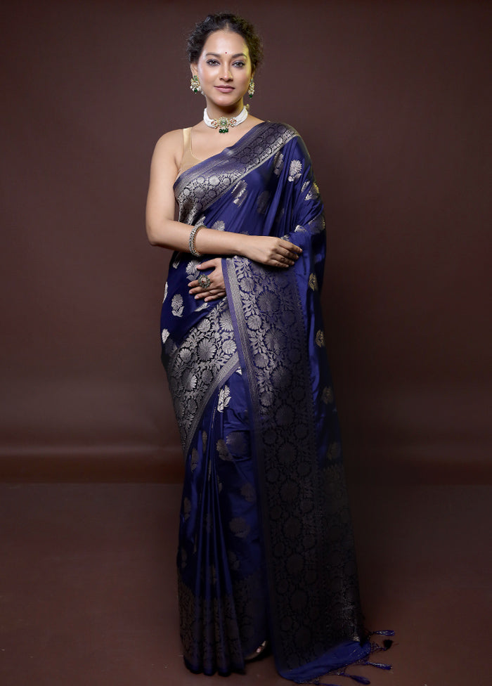 Blue Dupion Silk Saree With Blouse Piece