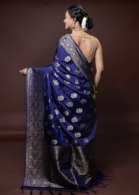 Blue Dupion Silk Saree With Blouse Piece