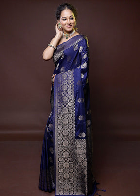 Blue Dupion Silk Saree With Blouse Piece