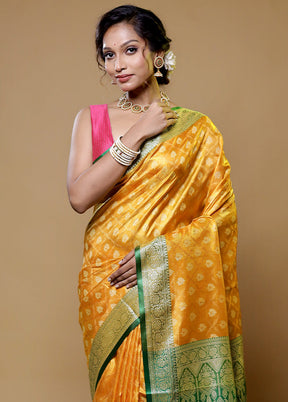 Yellow Dupion Silk Saree With Blouse Piece