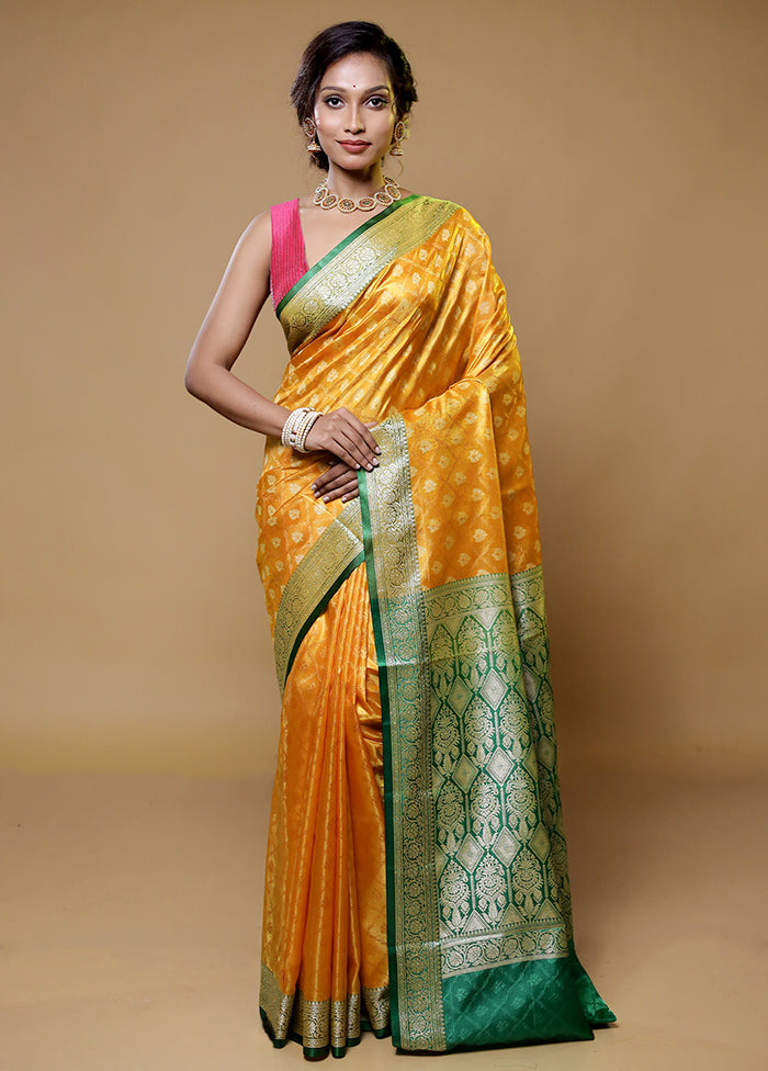 Yellow Dupion Silk Saree With Blouse Piece