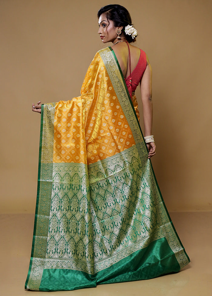 Yellow Dupion Silk Saree With Blouse Piece