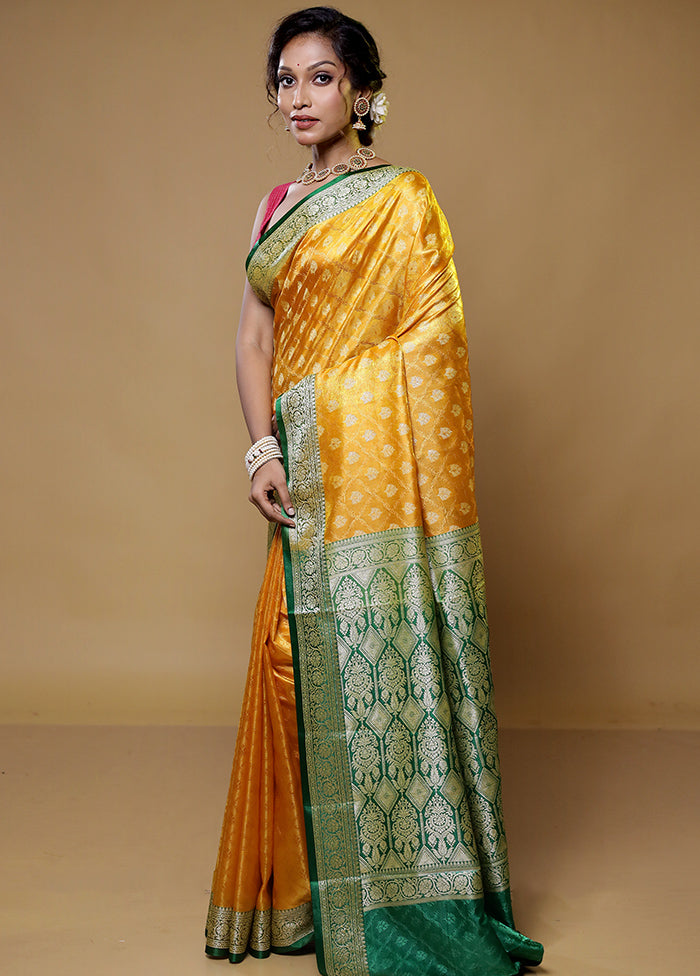 Yellow Dupion Silk Saree With Blouse Piece