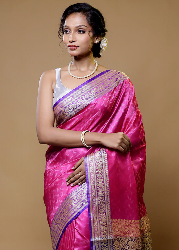 Pink Dupion Silk Saree With Blouse Piece