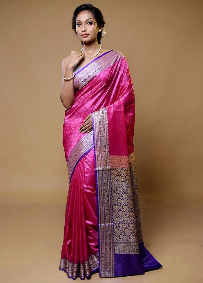 Pink Dupion Silk Saree With Blouse Piece