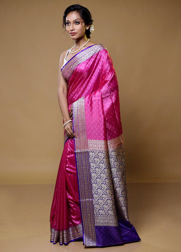 Pink Dupion Silk Saree With Blouse Piece