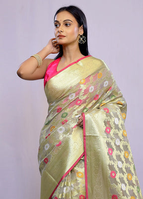 Green Kora Silk Saree With Blouse Piece - Indian Silk House Agencies