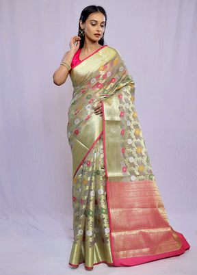 Green Kora Silk Saree With Blouse Piece - Indian Silk House Agencies