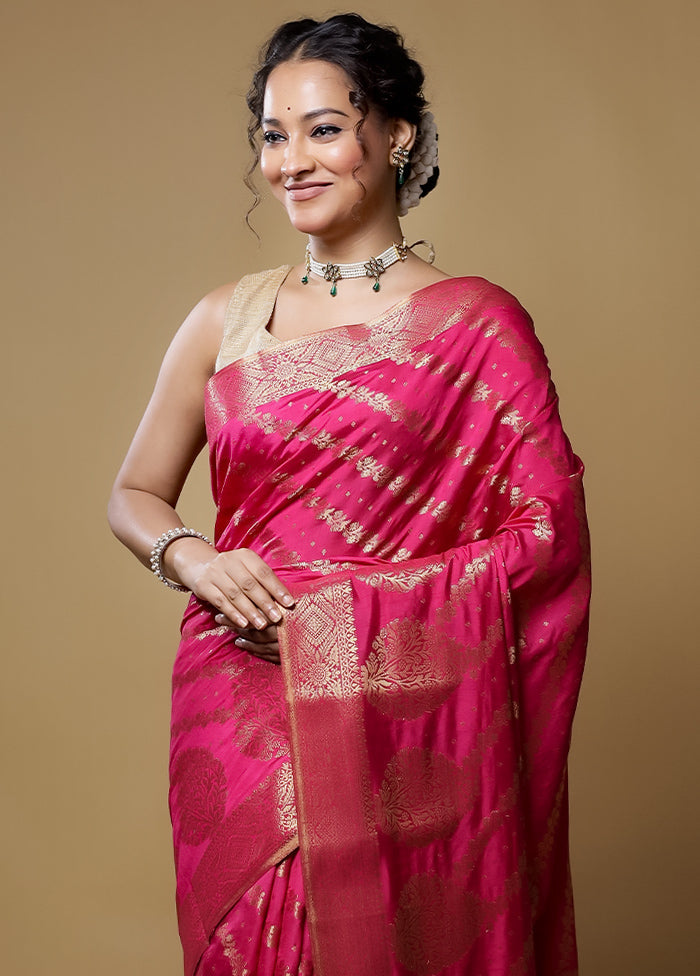 Pink Dupion Silk Saree With Blouse Piece