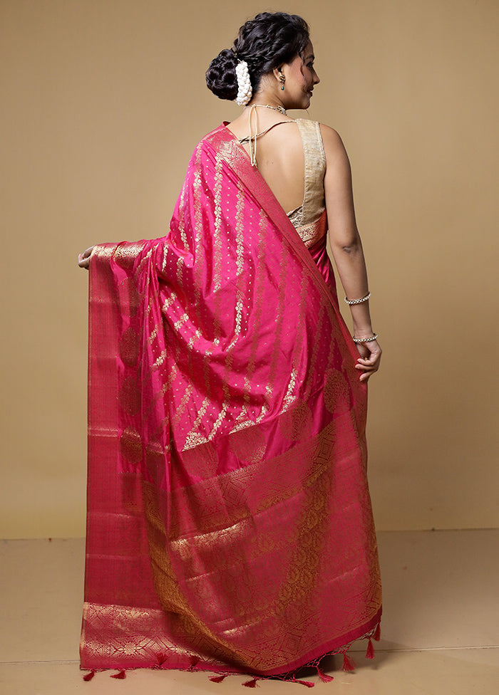 Pink Dupion Silk Saree With Blouse Piece