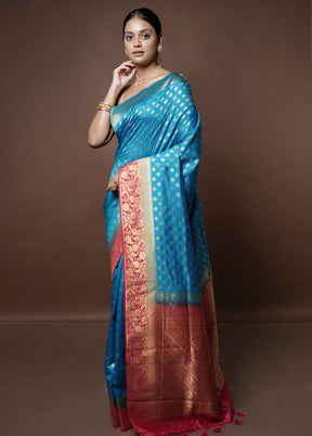 Blue Dupion Silk Saree With Blouse Piece