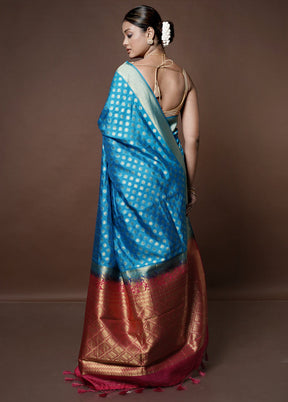 Blue Dupion Silk Saree With Blouse Piece