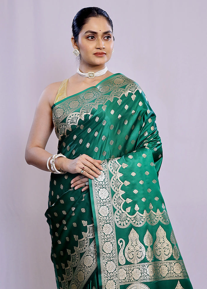 Green Banarasi Silk Saree With Blouse Piece - Indian Silk House Agencies