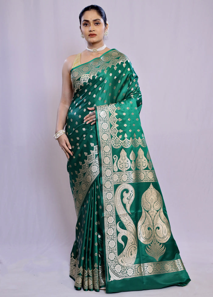 Green Banarasi Silk Saree With Blouse Piece - Indian Silk House Agencies