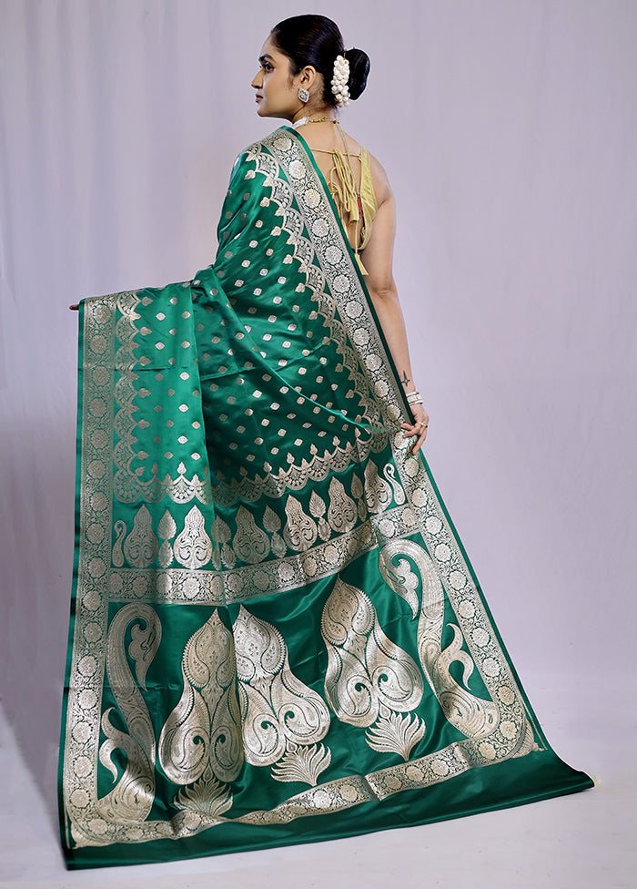 Green Banarasi Silk Saree With Blouse Piece - Indian Silk House Agencies