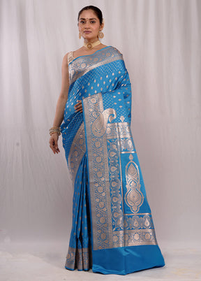 Blue Banarasi Silk Saree With Blouse Piece - Indian Silk House Agencies