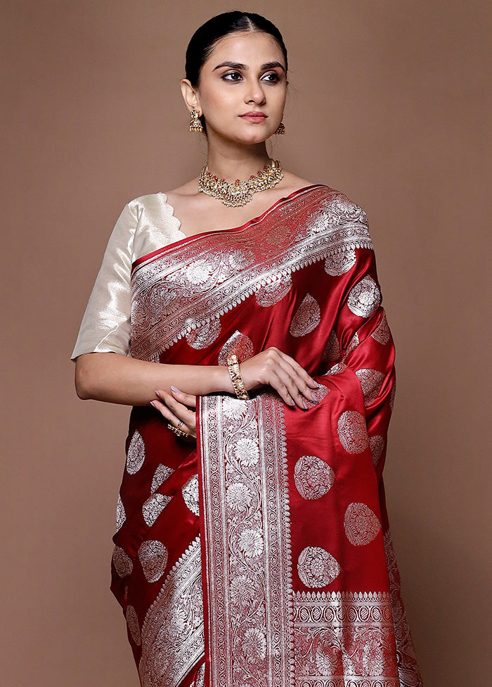 Red Banarasi Silk Saree With Blouse Piece