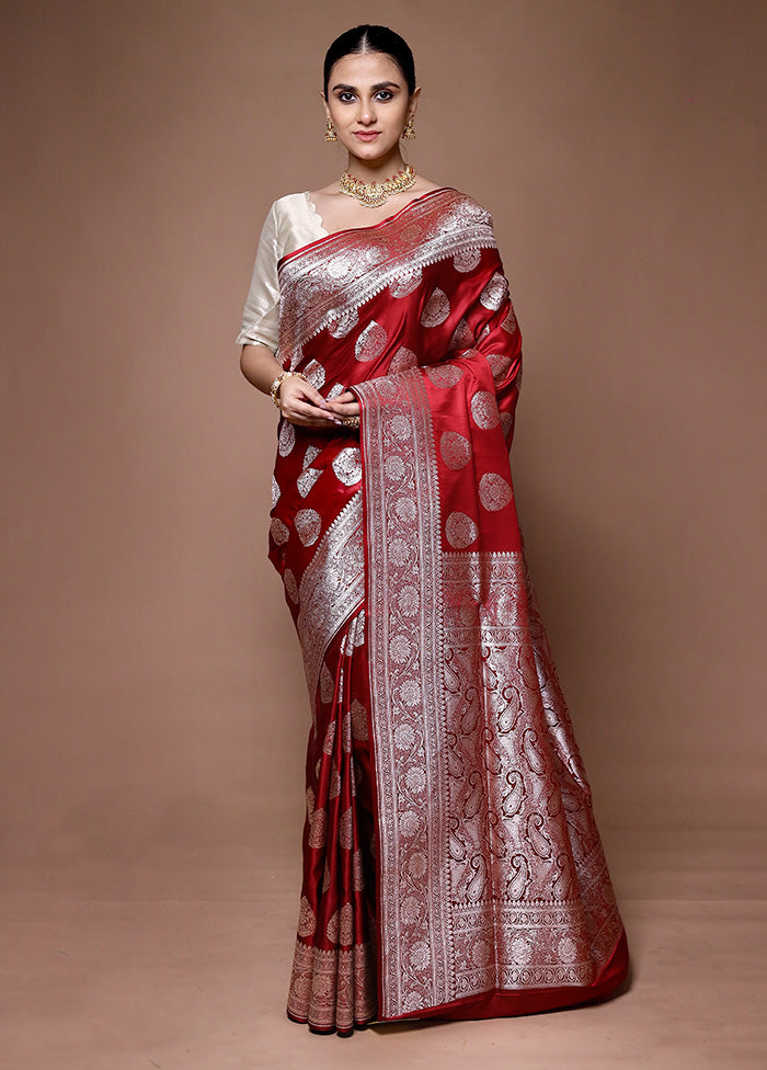 Red Banarasi Silk Saree With Blouse Piece