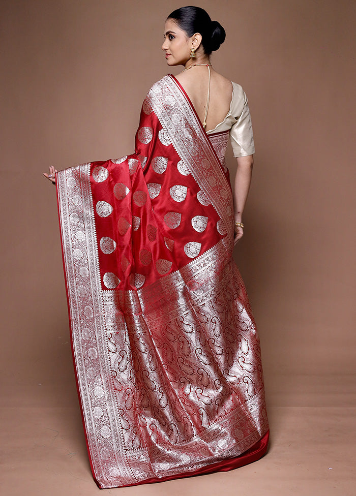 Red Banarasi Silk Saree With Blouse Piece