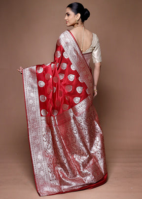 Red Banarasi Silk Saree With Blouse Piece