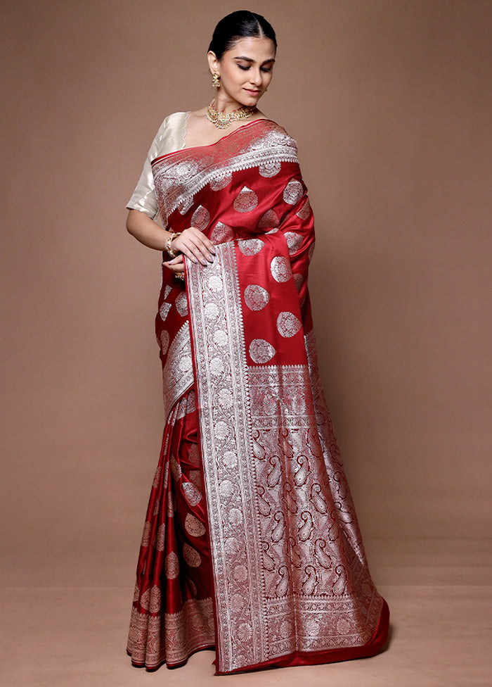 Red Banarasi Silk Saree With Blouse Piece