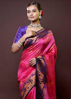 Pink Dupion Silk Saree With Blouse Piece