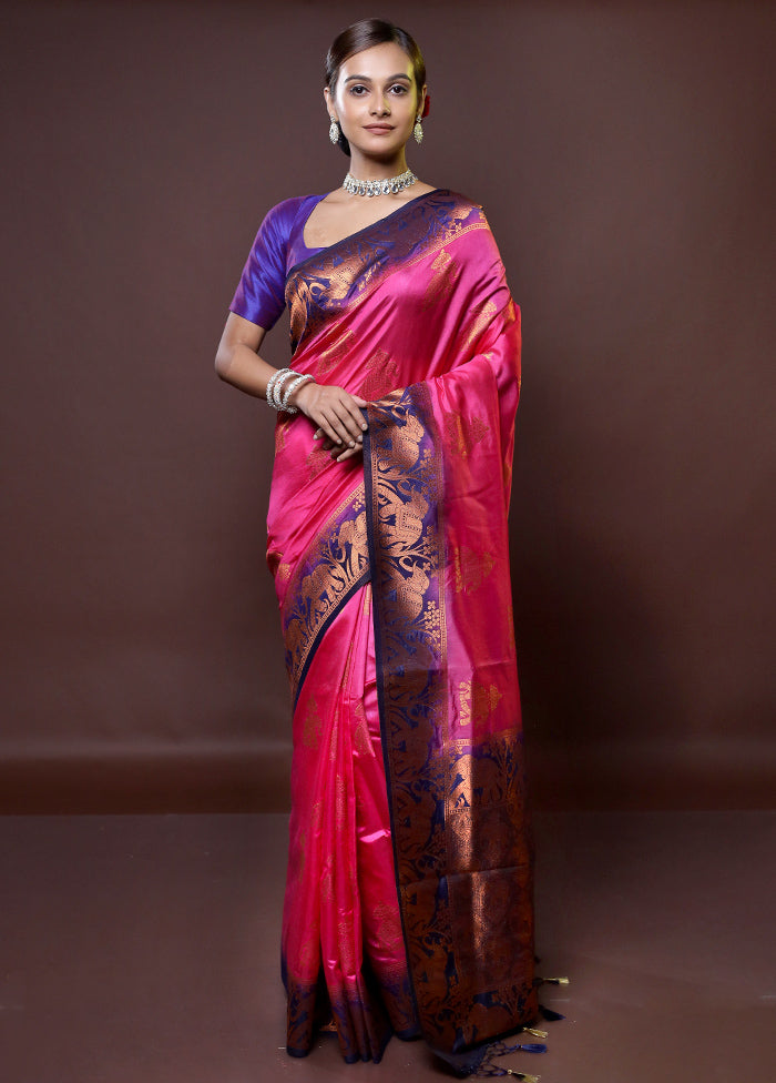 Pink Dupion Silk Saree With Blouse Piece