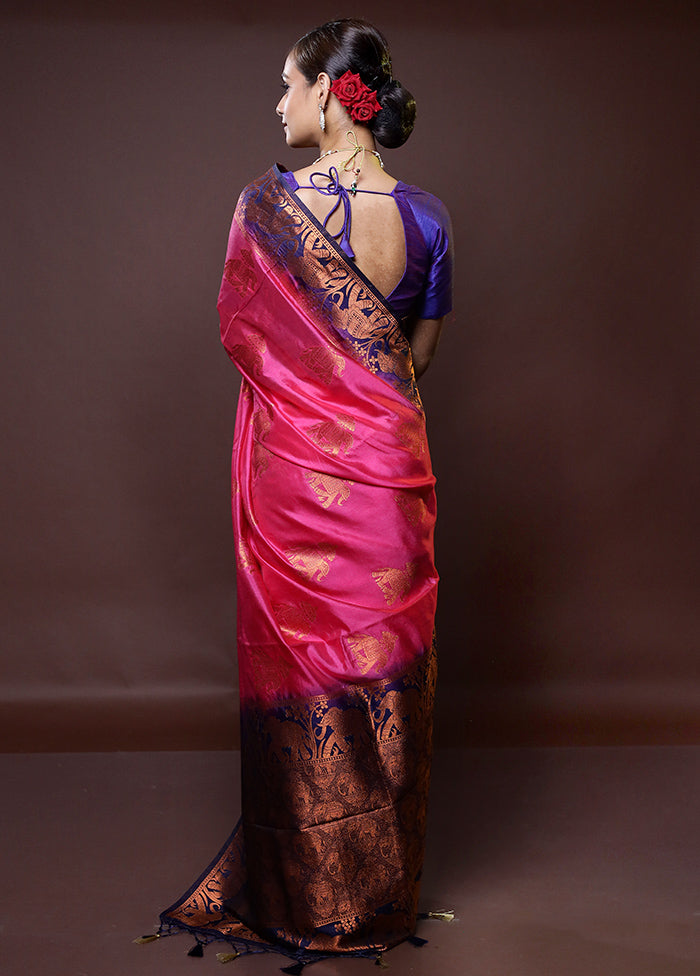 Pink Dupion Silk Saree With Blouse Piece