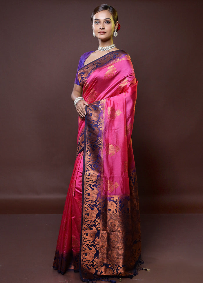 Pink Dupion Silk Saree With Blouse Piece