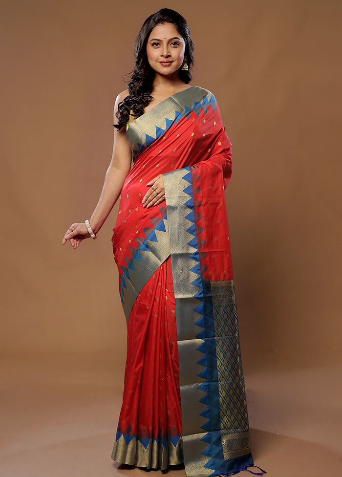 Red Kanjivaram Silk Saree With Blouse Piece - Indian Silk House Agencies