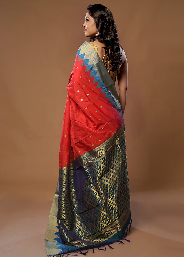 Red Kanjivaram Silk Saree With Blouse Piece - Indian Silk House Agencies