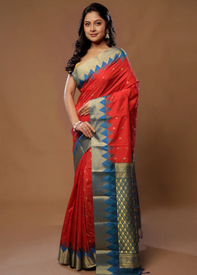 Red Kanjivaram Silk Saree With Blouse Piece - Indian Silk House Agencies