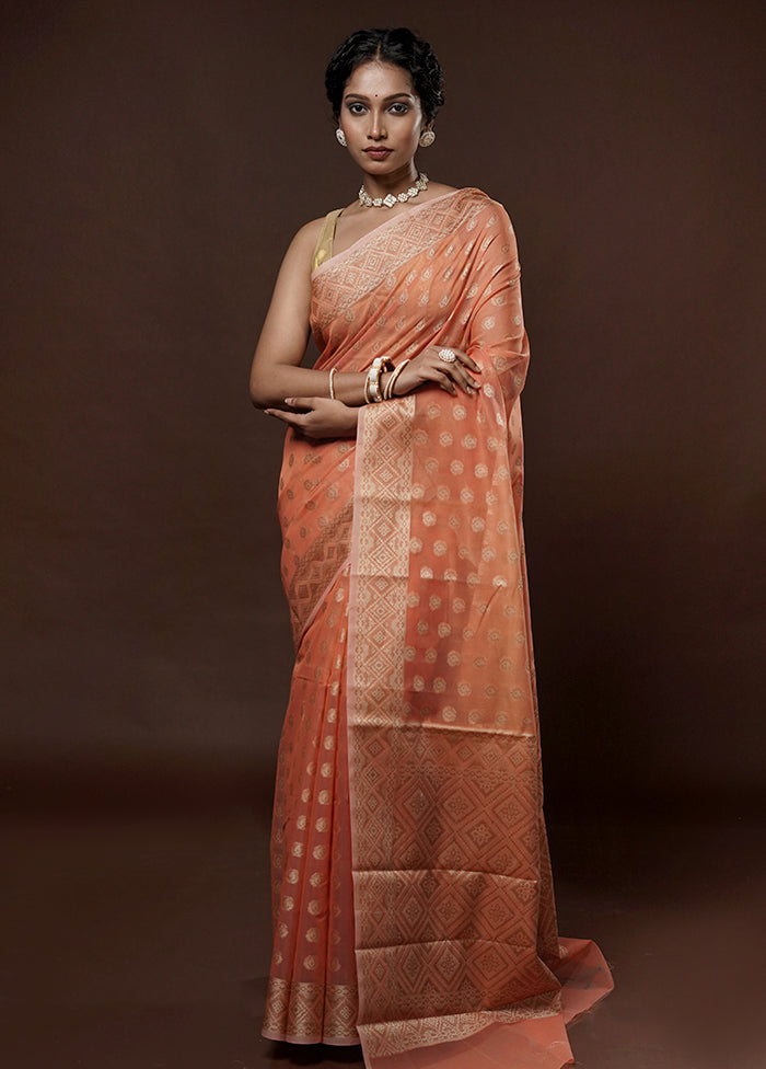 Peach Cotton Saree With Blouse Piece - Indian Silk House Agencies