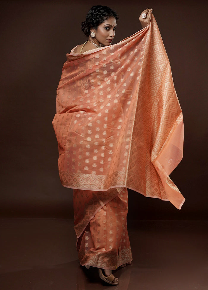 Peach Cotton Saree With Blouse Piece - Indian Silk House Agencies