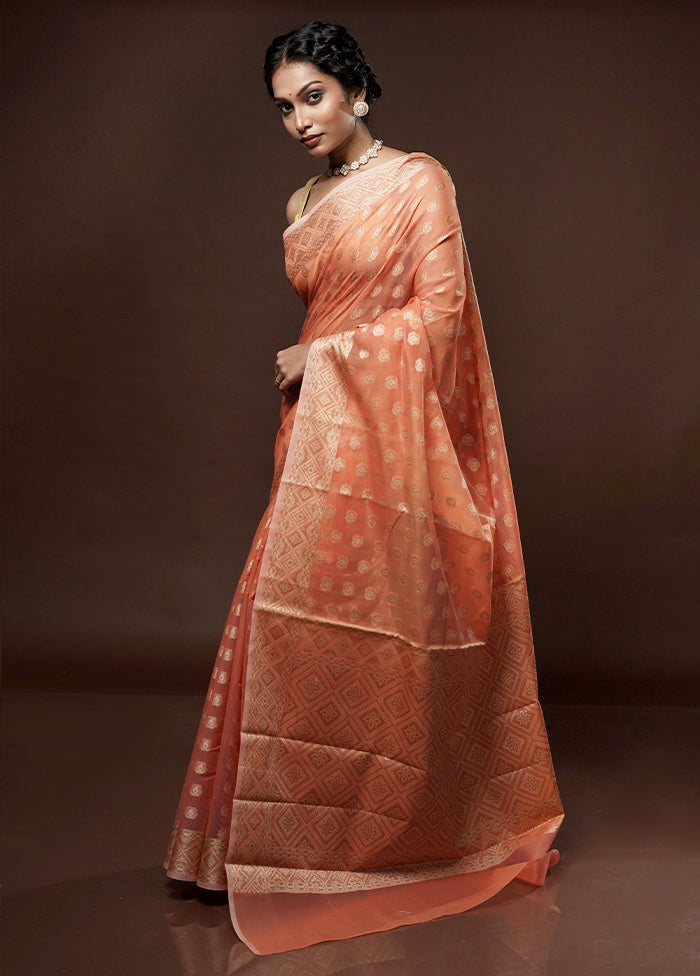 Peach Cotton Saree With Blouse Piece - Indian Silk House Agencies