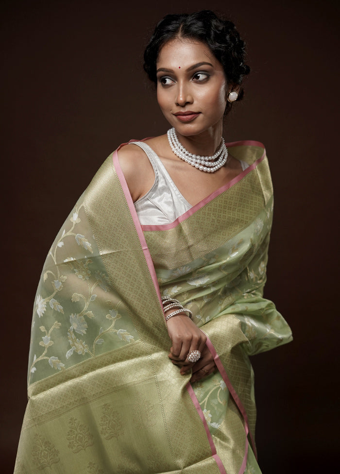 Green Kora Silk Saree With Blouse Piece - Indian Silk House Agencies