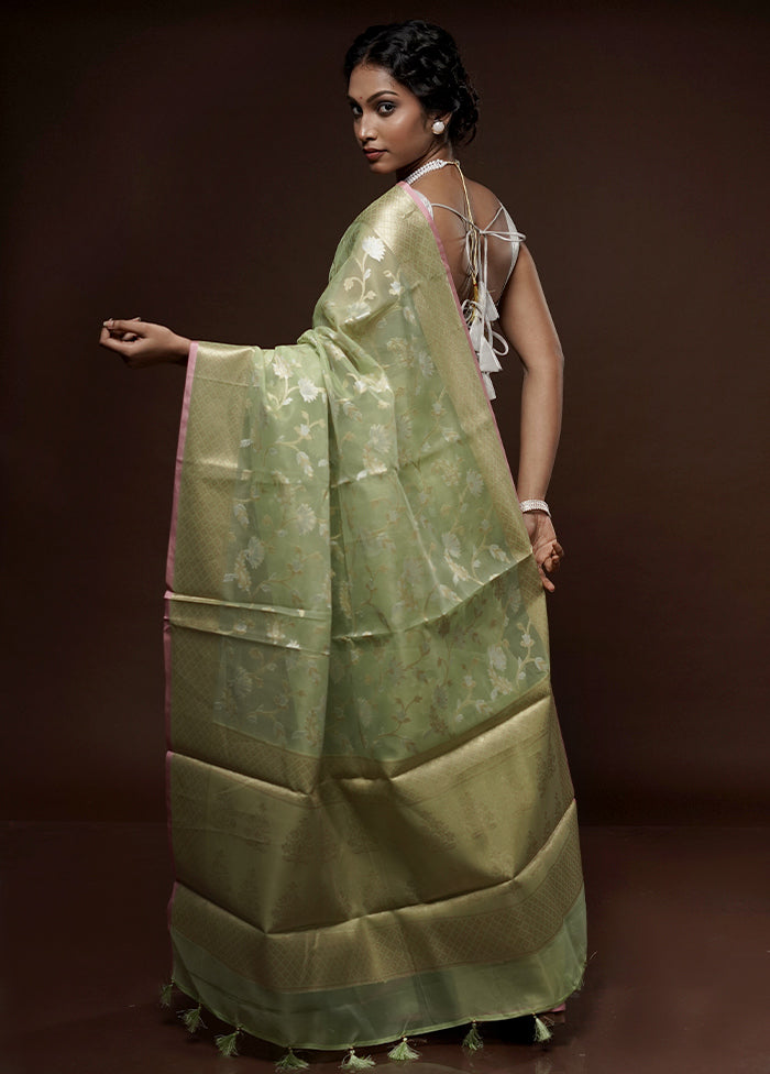 Green Kora Silk Saree With Blouse Piece - Indian Silk House Agencies